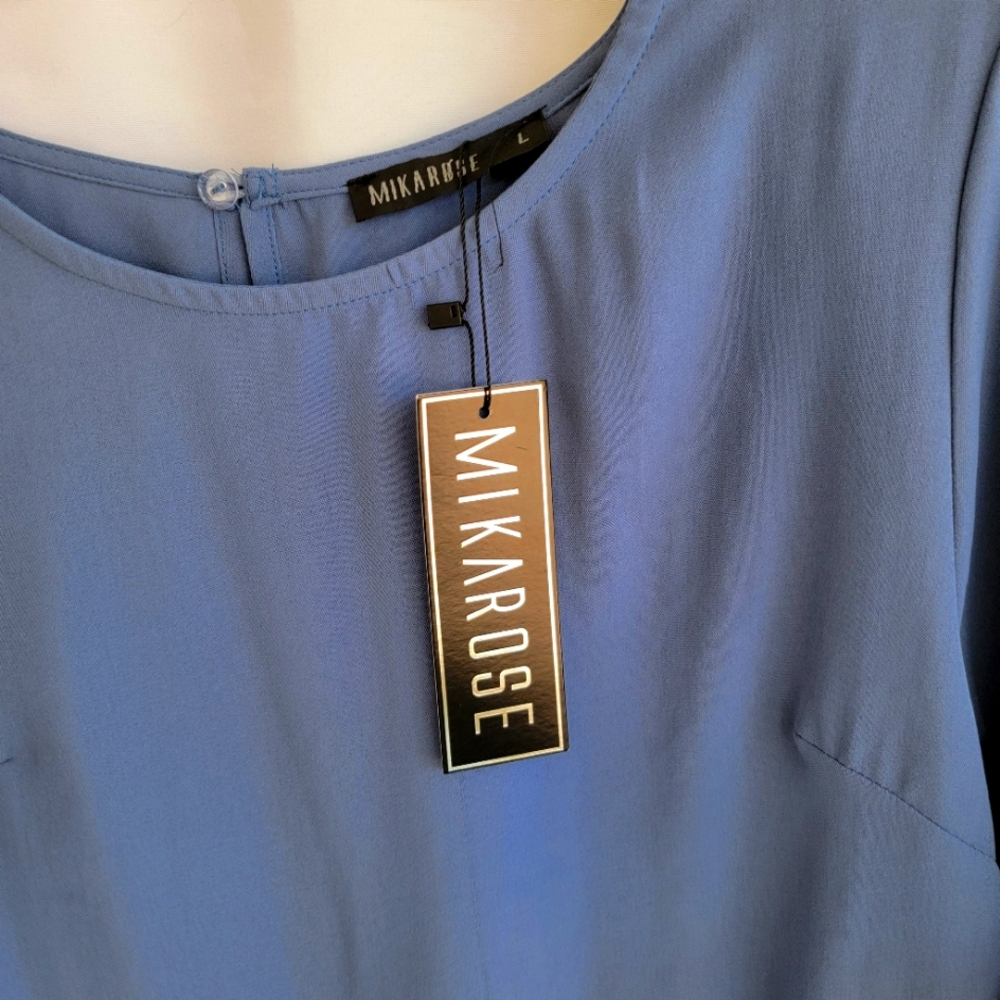 Mikarose NWT blue blouse. SZ L. Polyester 3/4 sleeves. - Picture 4 of 5
